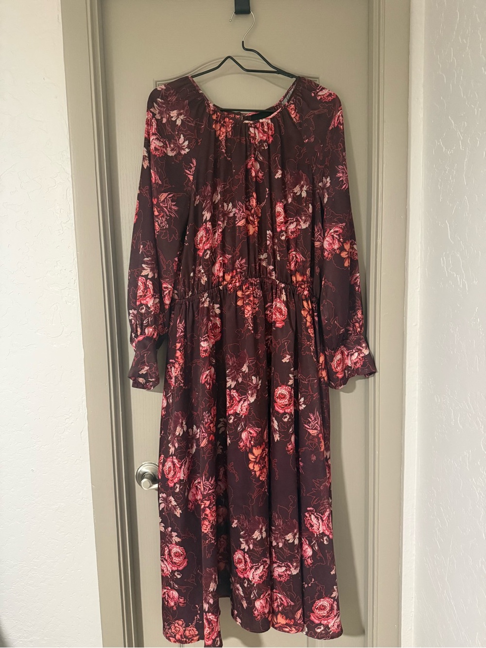 Alex Marie Maroon Floral Maxi Dress with Pink Roses
